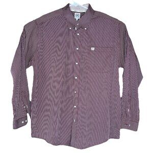 Cinch Western Shirt Men L Burgundy White Stripe Long Sleeve Pocket